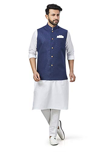 Image of BE ACTIVE 100% Cotton Solid Pattern Trendy Comfortable Stylish Full Sleeve Kurta Pajama Set with Jacket Nehru Style Koti for Men's ||
