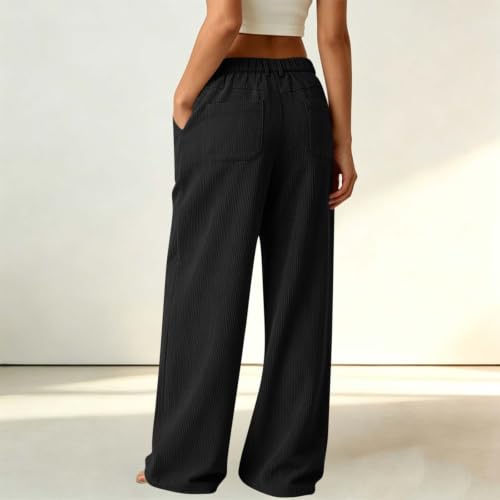 Womens Corduroy Pants Straight Leg High Waisted Fall Trousers Black - image 3