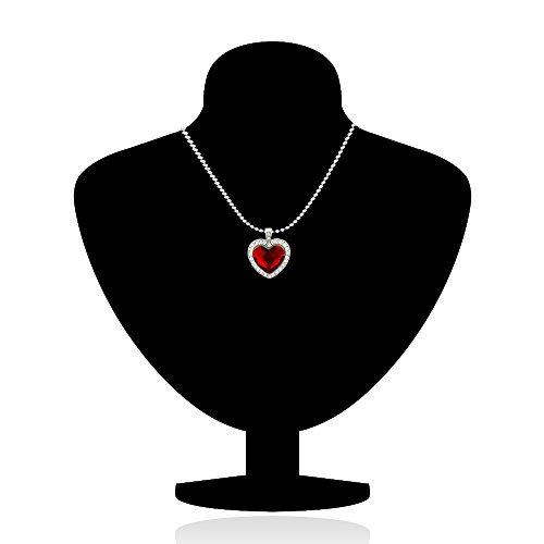 Rhodium Plated Red Heart Pendant with Crystals