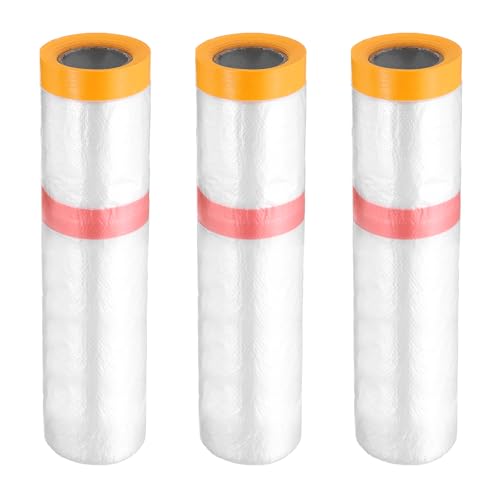 QUARKZMAN 3 Rotoli Di Pellicola Pretapezzata 320cm x 10m Con Nastro Adesivo Doppio E Telo Di Plastica Per Pittori Pellicola Di Plastica Con Nastro Per Copertura Pittura Automobilistica