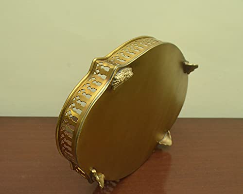 Image of Tangerine Matte Finish Decorative Brass Serving Tray with Cut Work Design (12 inches)