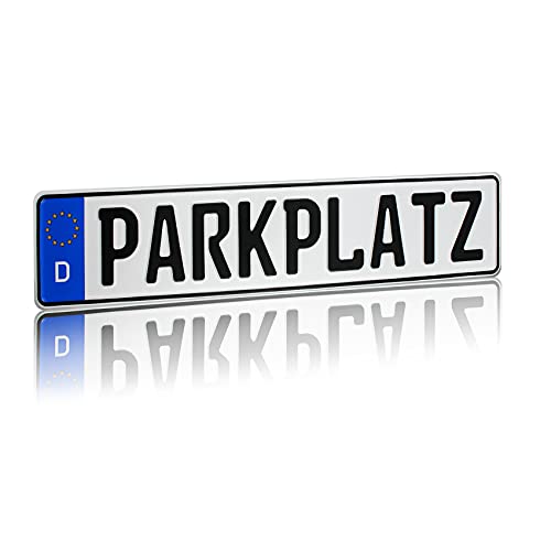 Parkplatz-Kennzeichen schwarz aus Aluminium Standardgröße 520x110mm Auto Anhänger Stellplatz Parken Abstellplatz Parkplatzschilder Pfosten Wand (07 Parkplatz)
