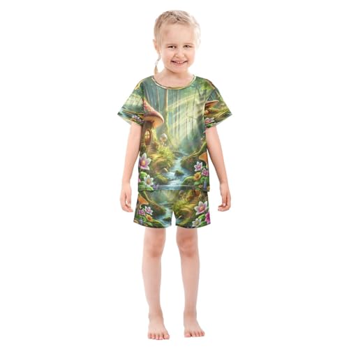 Mushroom House Pajama Set Short Sleeve Pajamas Shorts Sets Cotton PJS 2 Piece Clothes Set 5Y3