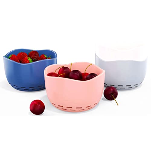 FNG8 Obstschale Modern Schüssel Set Keramik [4 Stk] - Bunte Steingut Schalen & Schüsseln für Beeren, Obst & Snack Schalen - Kleine Obstschale Keramik Schüssel mit Geschlitzten Seiten - für Küche Cover