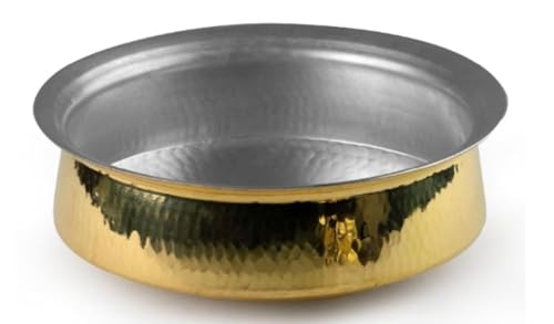 Lalit Kishori Heavy Gauge Copper Hammered Lagan Handi | Dish Pan With Tin Lining | Cooking Pot | Dum Biryani Rice and Veg/Nonveg for Cookware & Serveware (Brass, 12 Liter)