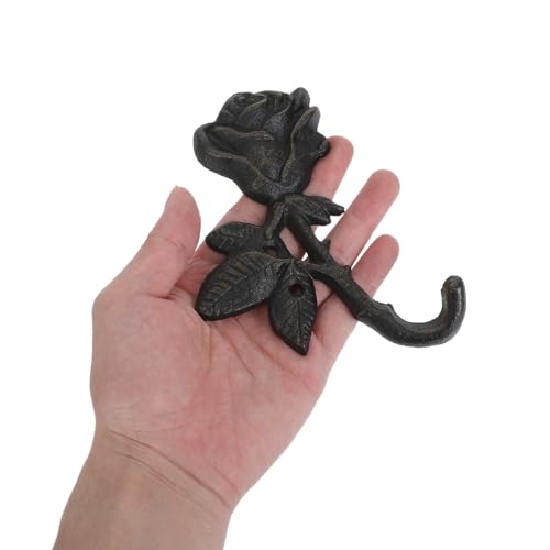 Ganchos de pared ORFOFE de hierro fundido con forma de rosa negra en pack de 2 unidades 5