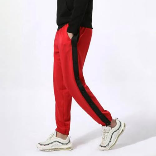 Mens Tear Basketball Pants Casual High Split Snap Button Cotton Post- Sweatpants with Pockets4