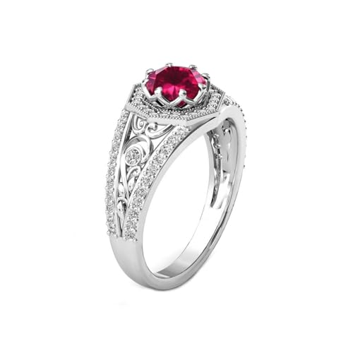 10K 14K 18K Gold Round Cut Gemstone Vintage Rings for Women 7MM(1.3CT) Gemstone and Moissanite Promise Statement Anniversary Ring for Her Size 4-153