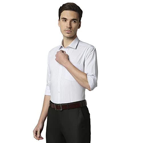 Image of Park Avenue Men's Pure Cotton Stripe Pattern Slim Fit Semi Cutaway Collar Full Sleeve Formal Shirt