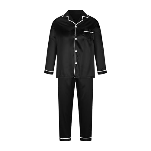 Mens Satin Pajamas Set Silk Sleep Shirts Pant Pjs Suits Long Sleeve Bathrobe Fall Winter Comfy Sleepwear Chest Pocket4