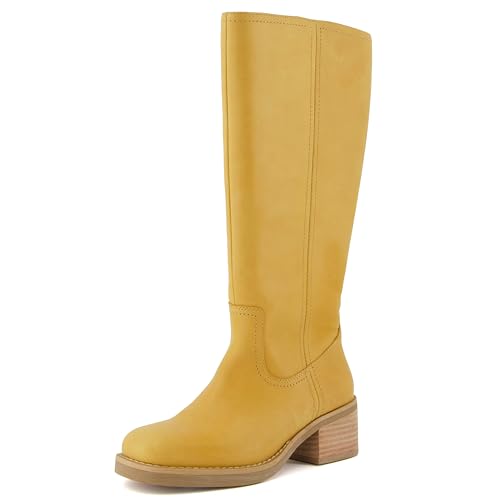 Image of CUSHIONAIRE Sawyer Genuine Leather Tall Chunky Heel Womens Boots - Pull On Casual Knee High Boots for Women