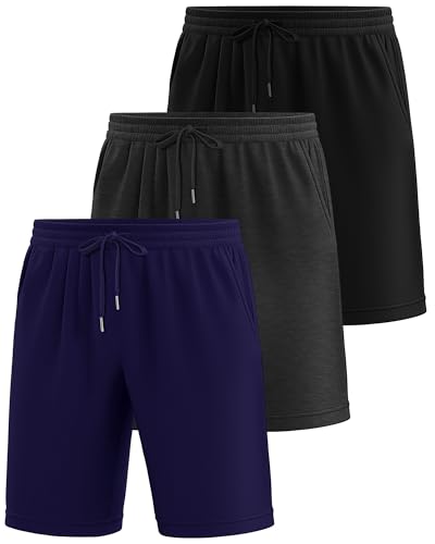 Riyiper 3 Pack Men's Bermuda Athletic Shorts Cotton Casual High Waist Shorts with Pockets Drawstring Knee Length Shorts2
