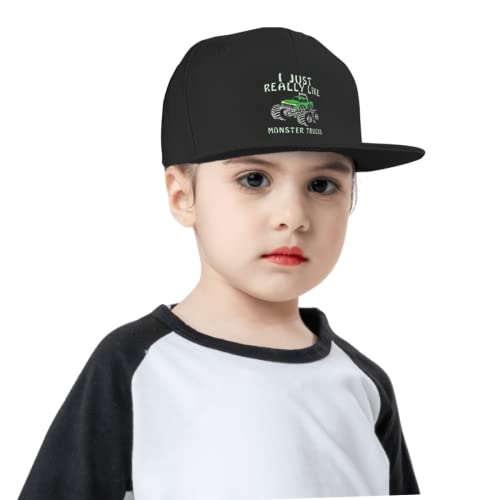 DARLEKS I Just Really Like Monster Trucks Kids Baseball Hat Adjustable Trucker Cap for Comfy Boys and Girls Toddler Hip-Hop hat Black