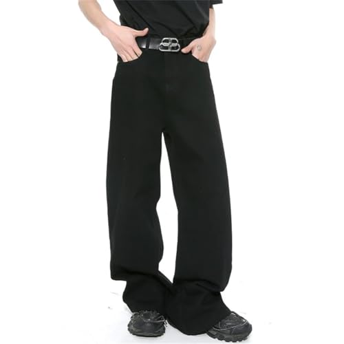 Men's Jeans American Style Loose Solid Color Pockets Denim Wide Leg Pants Straight Pants3