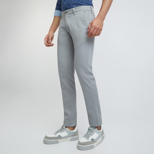 Image of Parx Men's Cotton Blend Solid Pattern Super Slim Fit Flat Front Casual Trouser
