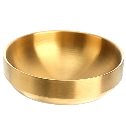 HEMOTON 19 cm Golden Double Bowl Stainless Steel Bowl Soup Thick Bibimbap Noodle Soup (Golden)