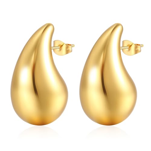 Reviews de Aretes de Gota , tabla con los diez mejores. 39 Aretes de Gota para Mujer – Aro Grueso Hipoalergénico en Acero Inoxidable – Joyería Fina, Inoxidables y Elegantes – Perfectos para Regalo y Uso Diario (chico)