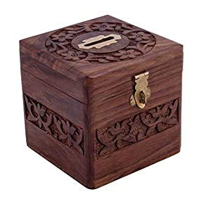 DECORVAIZ Handcraft Wooden Money Bank, Coin Holder, Piggy Bank