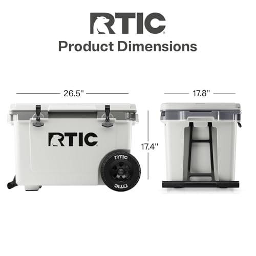 Image of RTIC 52 Quart Ultra-Light Wheeled Hard Cooler Insulated Portable Ice Chest Box for Beach, Drink, Beverage, Camping, Picnic, Fishing, Boat, Barbecue, 30% Lighter Than Rotomolded Coolers