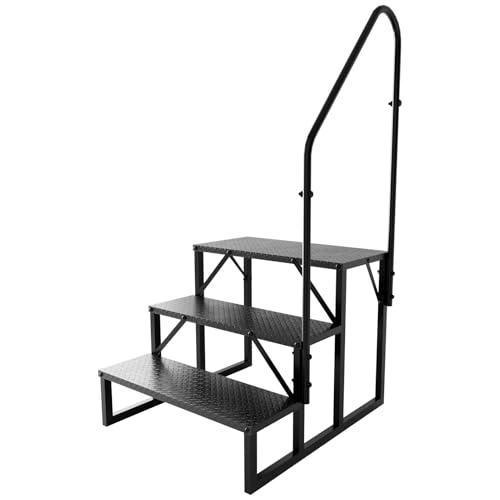 Aysiofdy 3 Step RV Stairs with Handrail 660LBS Heavy Duty Anti-Slip Metal Steps Detachable Outdoor Stairs for Hot Tub/5th Wheel/Pool/Mobile Home