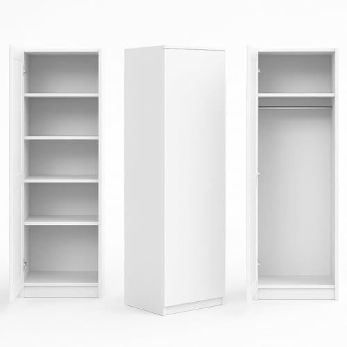 Home Collective Garderobenschrank Garderobe Mehrzweckschrank weiß 50cm Breite 180cm Höhe mit Kleiderstange und Extra-Fach, Kleiderschrank Organizer aus MDF Holz