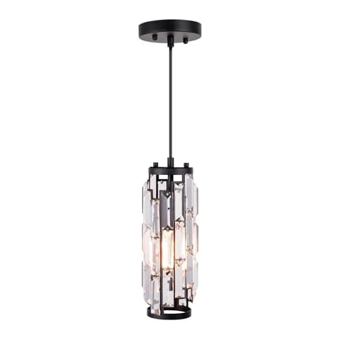 GRUENLICH Pendant Lighting Fixture for Kitchen and Dining Room, 1-Light Hanging Light, E26 Medium Base, Metal Construction with Crystal Cage, Bulb not Included, Black Finish Cover
