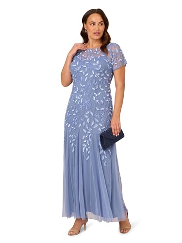 Image of Adrianna Papell Women's Beaded Gown with Godets - Floor Length Gown with Floral Embellishments & Cap Sleeves