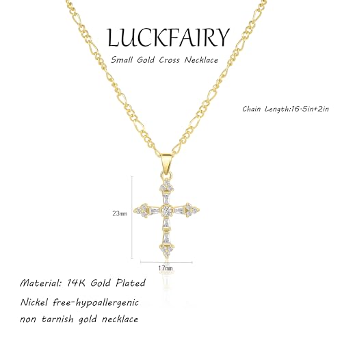 Cross Necklace for Women,Double Cross Necklace 14K Gold Plated Cross Pendant Necklace Dainty Gold Cross Necklaces for Women Trendy Small Cross Charm Necklace Simple Cute Choker Necklaces Gold Jewery3
