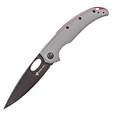 Steel Will Knives Sedge F19M-20: 3.4' D2 Drop Point Black Stonewash Folding Blade, Liner Lock, Grey G10 Handle, Red Alu Spacer