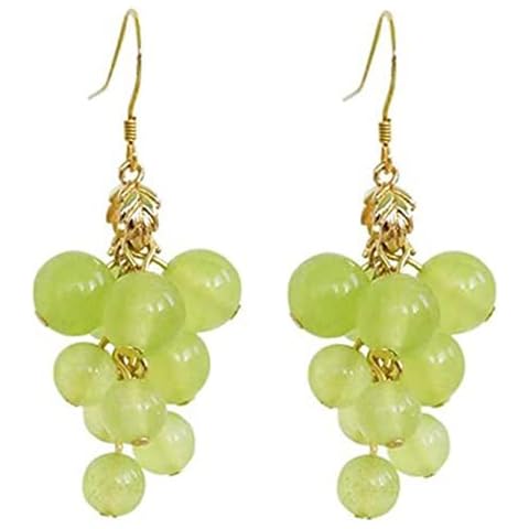 DIYANMMY 3D Green Grapes Drop Earrings Cute Fruit Pink Peach Acrylic Gold Dangle Earrings for Women Charm Jewelry Gift (Grape Earrings) Cover