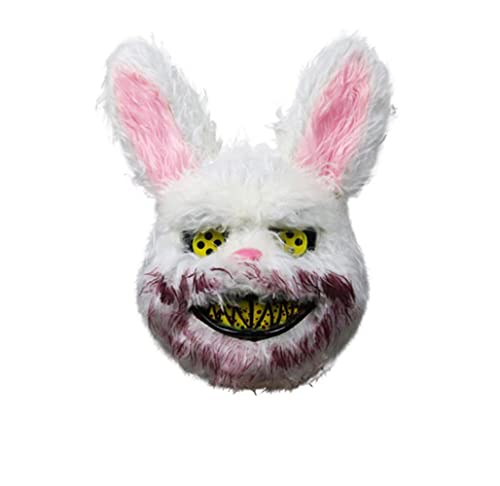 SHUILING Halloween Scary Mask Bloody Plush Rabbit Headgear Creepy Bunny Mask Bloody Head Bear Cosplay Costume Halloween Decor (Rabbit-B)