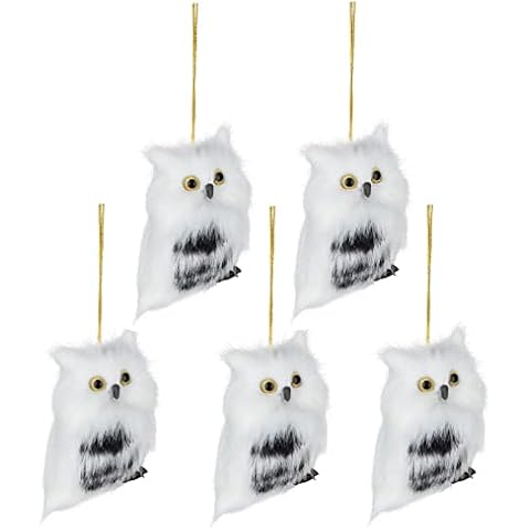 Warooma Hanging Owl Birds Set of 5 Feather Owls Christmas Owl Ornament Xmas Artificial Craft Birds Decoration Cover