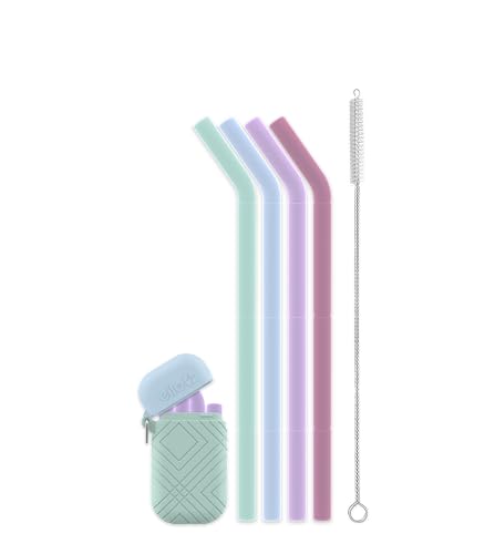 Ello Impact 4-Pack Reusable Silicone Straws with Fold & Store