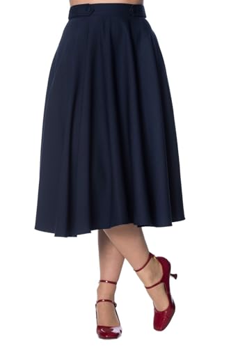 Banned Retro Tellerrock Di Di Plain Swing Skirt Vintage Blau, Größe:XS