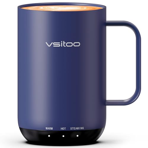 Vsitoo S3 Ultra 20oz Smart Self Heating Coffee Mug,Heated Coffee Mug with Auto-Sensing AI Heats Drinks to 120-150°F Hands-Free.Perfect for Home/Office,Ideal Gift fo Men/Women，Blue