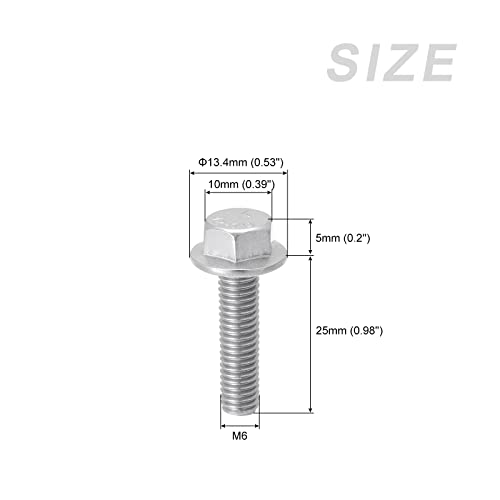 Image of METALLIXITY Flange Hex Head Bolts (M6x25mm) 50pcs, Hexagon Bolt Fully Thread Screw - for House Construction Hardware Fasteners