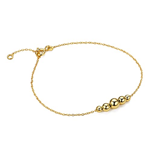 MIORE, pulsera en oro amarillo macizo 9 kt 375 con 5 bolas brillantes con cadena ajustable 16-18 cm.