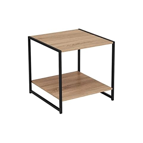 Mesa Auxiliar Cubo de Metal y MDF Negra y Natural Cover