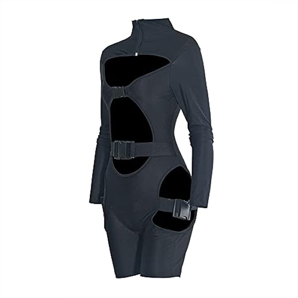 Spocrie Mono ajustado de manga larga para mujer, con hebilla, cuello alto, cremallera, de una pieza, para motociclista