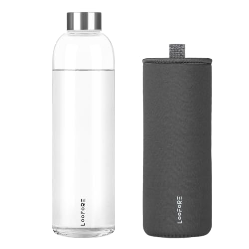 Image of Glass Water Bottle 32 oz with Lid and Neoprene Sleeve