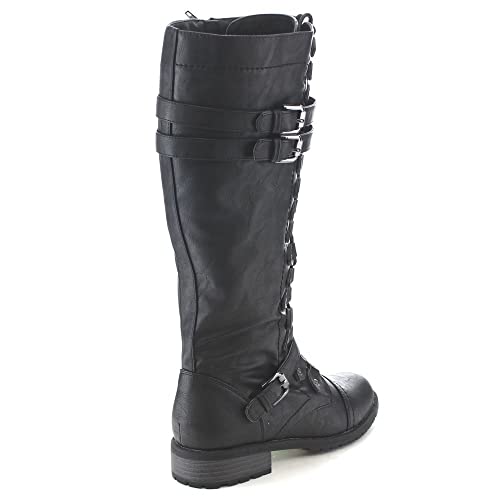 Wild Diva Womens Timberly-65 Lace Up Knee High Boots Black #TOP7