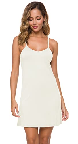 Image of AUHEGN Women's Basic Adjustable Spaghetti Strap Cami Slip Mini Dress