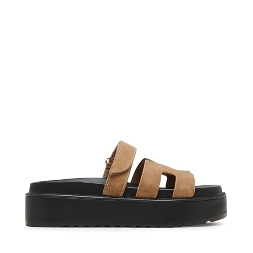 Steve Madden Women's Bigmayven Wedge Sandal, Taupe Suede, 9