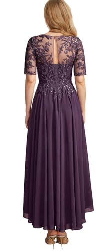 High Low Mother of The Bride Dresses for Women Tea Length Formal Dress Sparkly Lace Evening Gowns with Sleeves2