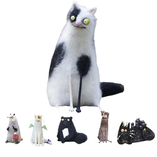 Yately Figurines en Laine Feutrée Faits Main - Compagnons Quirky 4 Pouces, Animaux Feltés Fantaisistes pour Décoration d'Intérieur, Objets de Collection(Style B)