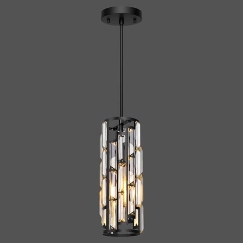 Esfos Black Pendant Lights Kitchen Island 1 Pack, Mini Crystal Chandeliers with Adjustable Height, Modern Pendant Lights Ceiling Lighting Fixtures for Kitchen Island, Dinning Room, Bedroom, UL, E26 - image 1