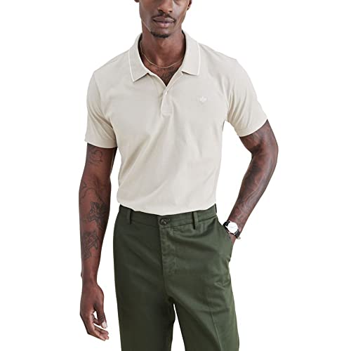 Dockers Men's Regular Fit Short Sleeve Perfect Performance Polo (Regular and Big & Tall), (New) Sahara Khaki, Large