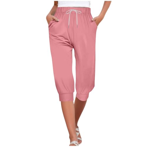 Pantalones de chándal para mujer, cintura alta, elásticos, cómodos, pantalones deportivos 3/4 con goma elástica, pantalones ligeros de verano, pantalones de entrenamiento, pantalones de entrenamiento