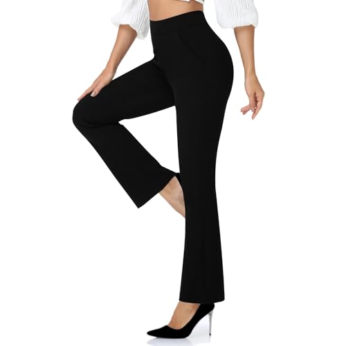 Hvyesh High Waisted Dress Pants for Women Regular/Tall Elastic Waist Pull On Work Slacks for Women 29.5