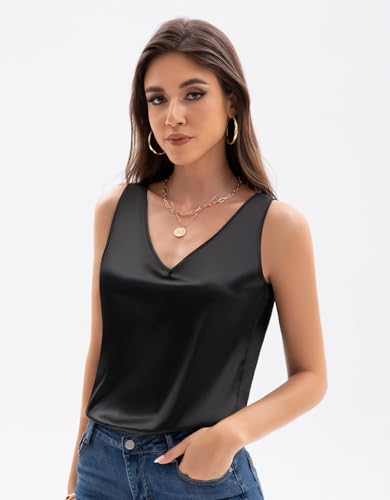 4 Pack Women's Tank Tops Silk Satin V Neck Sleeveless Blouse Summer Basic Camisole Shirt2